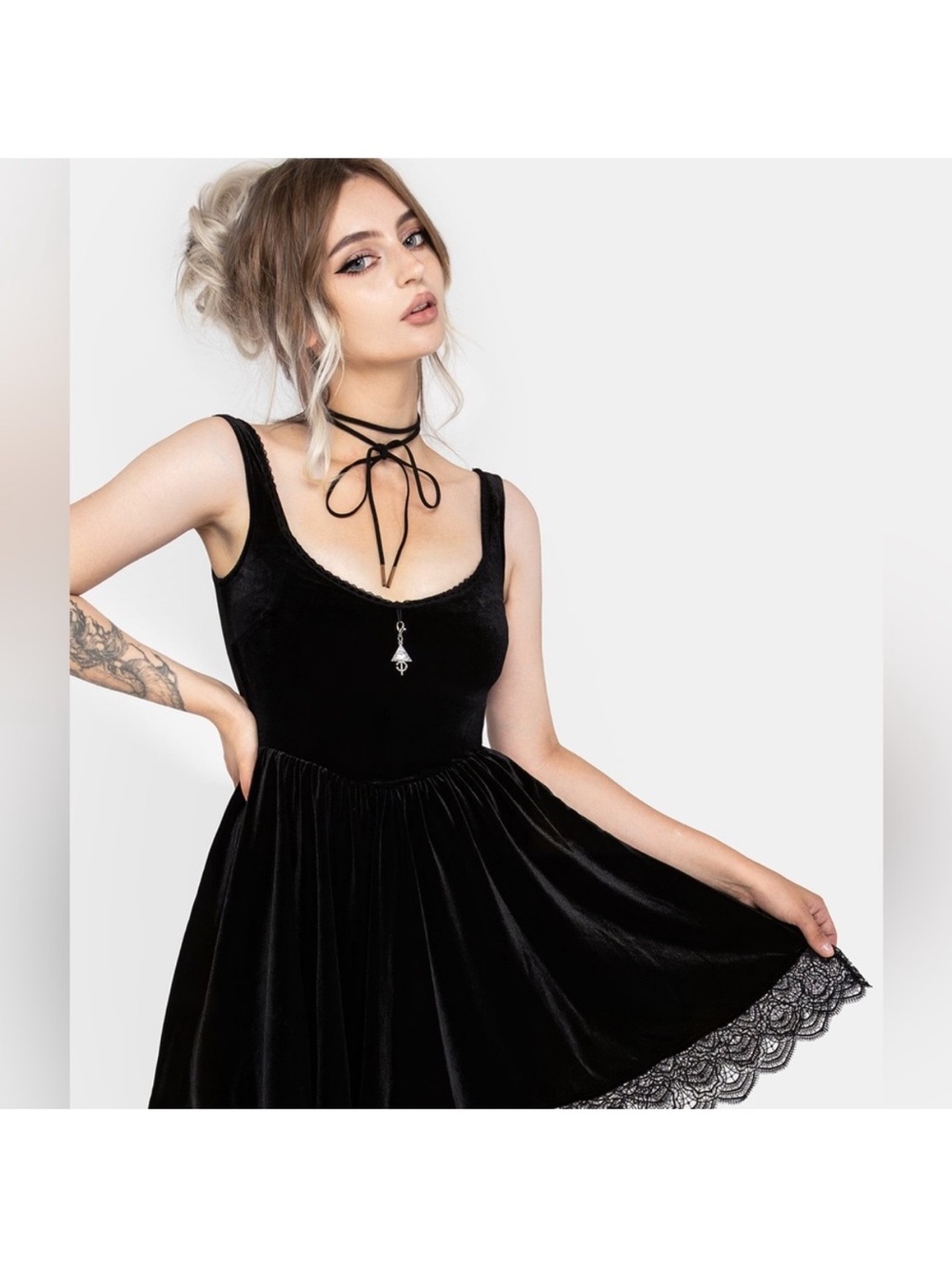 Disturbia Orbweb Lace Hem Velour Mini Dress Sz 4 Goth Whimsigoth Halloween Punk